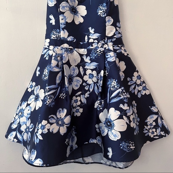 B. Darlin Spaghetti Strap Lace Bra-Back Floral Print Satin Fit-and-Flare Dress - Picture 3 of 10